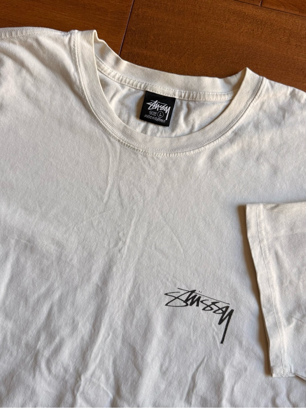Stussy Double-Sided Logo Graphic Print Natural White Care Label - L